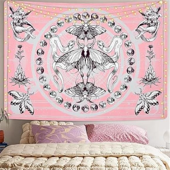 Krelymics Aesthetic Butterfly Tapestry Snake Tapestries Moth Wall Tapestry Moon - Picture 8 of 8